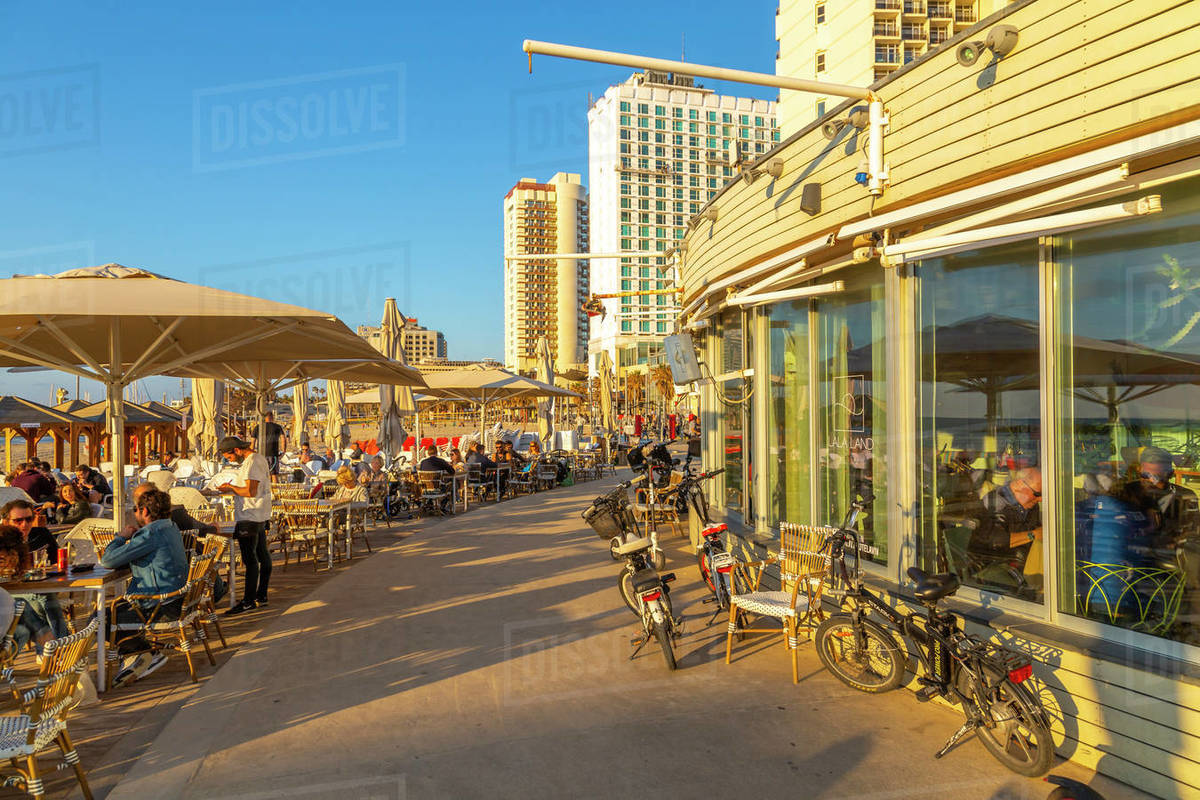 View Of Cafe Restaurants On Promenade Hayarkon Street Tel Aviv view-of-cafe-restaurants-on-promenade-hayarkon-street-tel-aviv