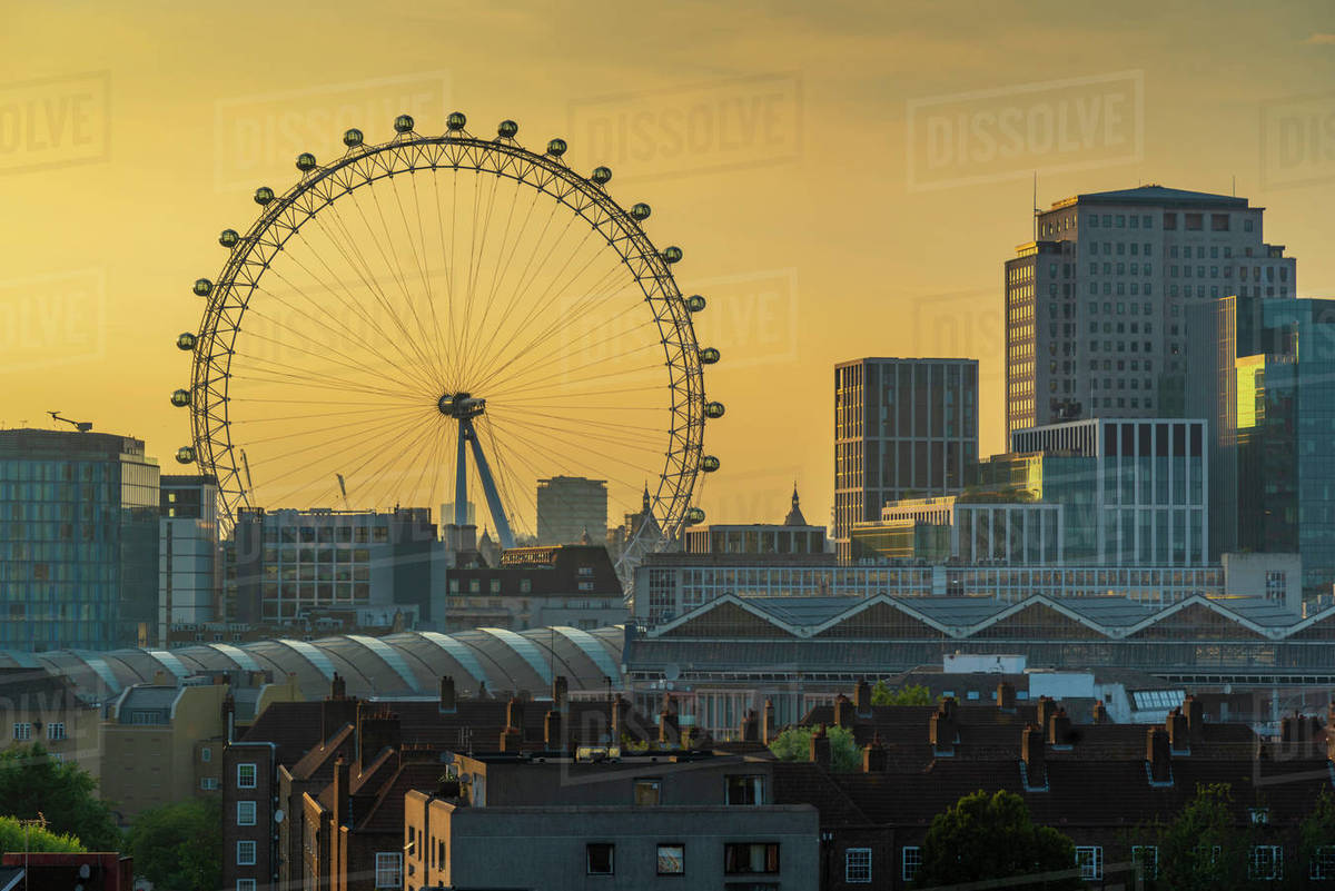 View of the London Eye and rooftop of Waterloo Station, Waterloo