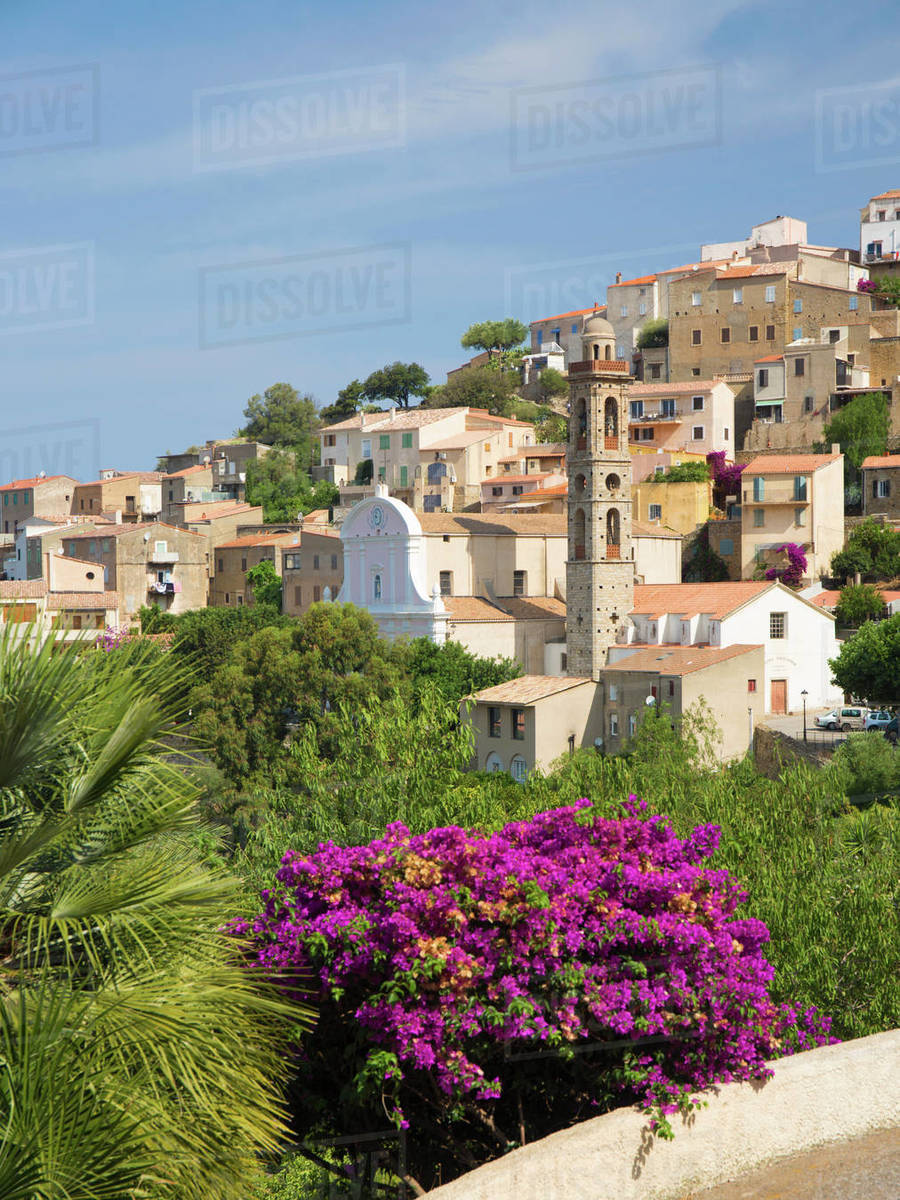 Village houses perched on hillside, the Church of SteMarie prominent
