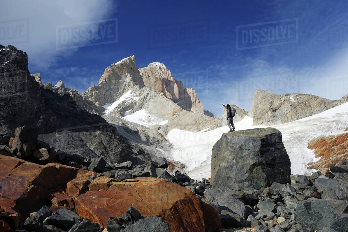 Looking up towards Monte Fitz Roy, El Chalten Massif, Argentine Patagonia, Argentina, South America Royalty-free stock photo