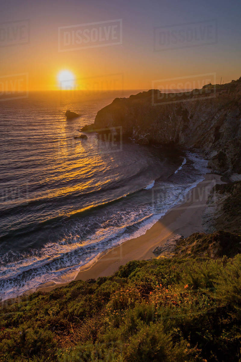 View of sunset at Big Sur, Highway 1, Pacific Coast Highway, Pacific