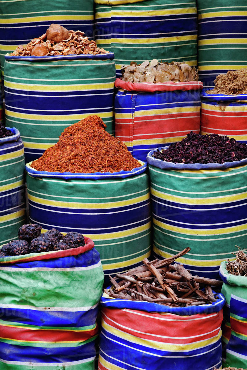 Colorful spices for sale in spice shop, Luxor, Egypt. Stock Photo