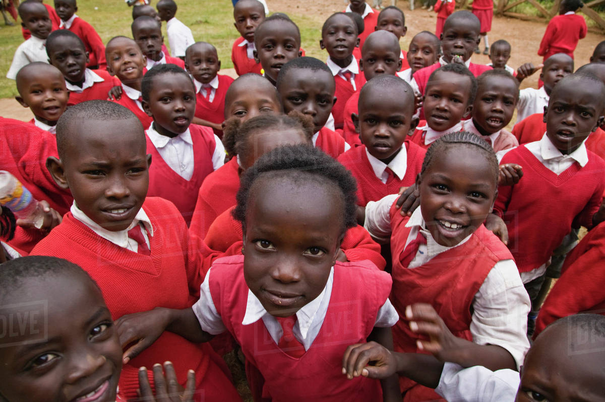Group of African school children in uniform, Thomsonis Falls, just