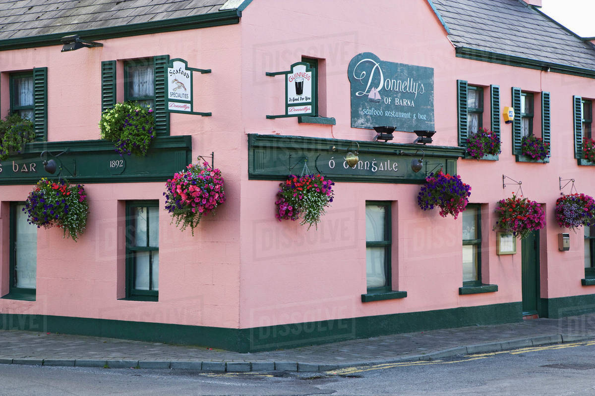 Ireland, Barna. Exterior of Donnelly's Bar. Stock Photo Dissolve