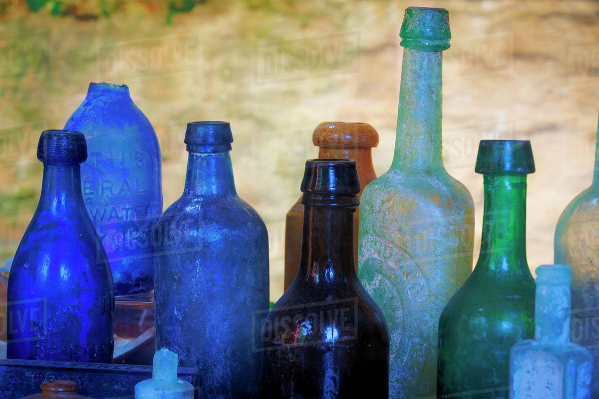 USA, South Carolina, Charleston. Old bottles excavated from slave