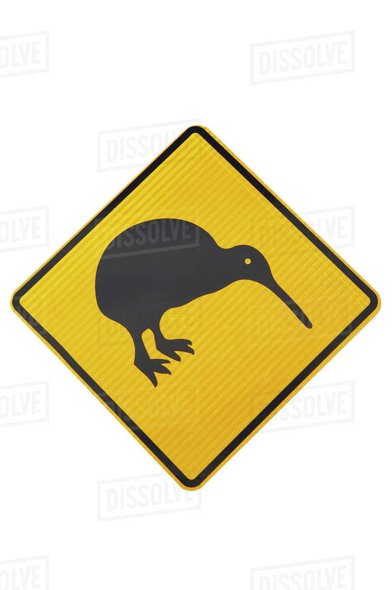 Kiwi Warning Sign, New Zealand Stock Photo Dissolve