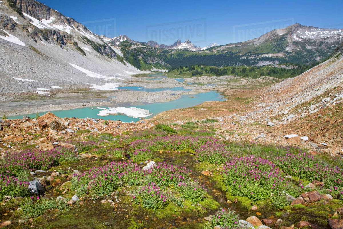 Wa Glacier Peak Wilderness Upper Lyman Lake With Cloudy Peak Right And Miners Ridge Stock Photo Dissolve