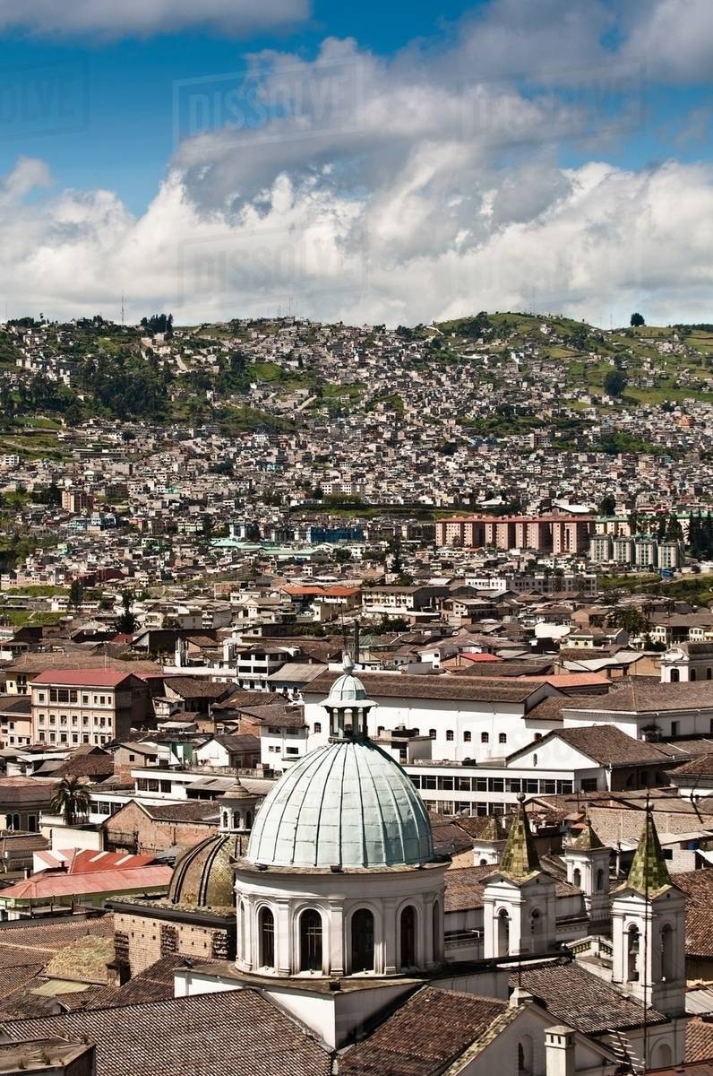 View over rooftops of Quito, Ecuador Stock Photo Dissolve