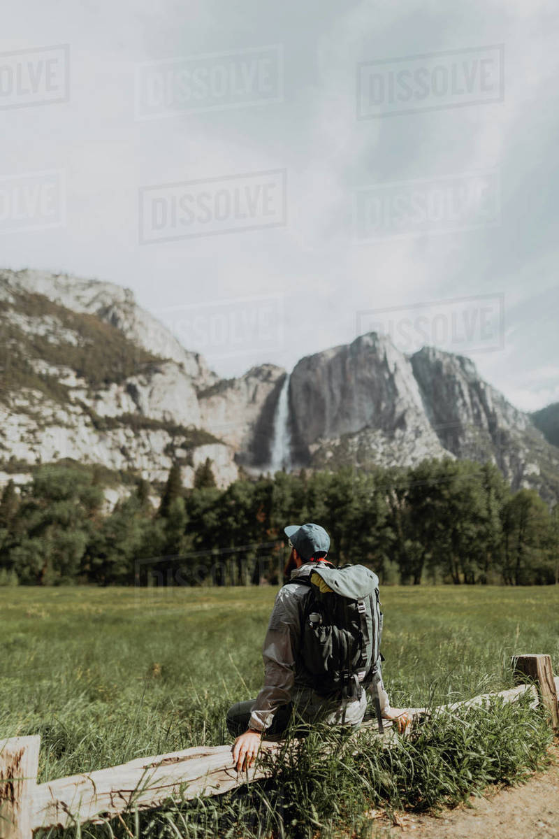Hiker exploring nature reserve, Yosemite National Park, California