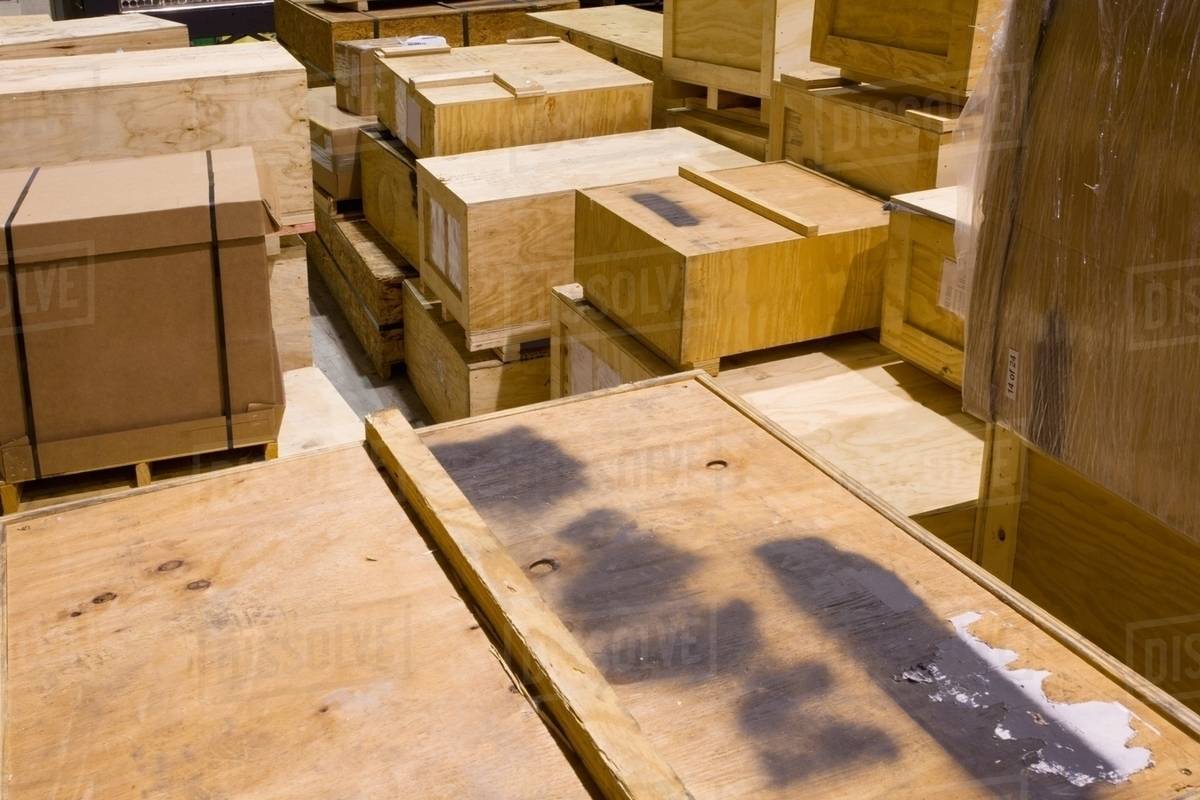 Crates in a warehouse Stock Photo Dissolve