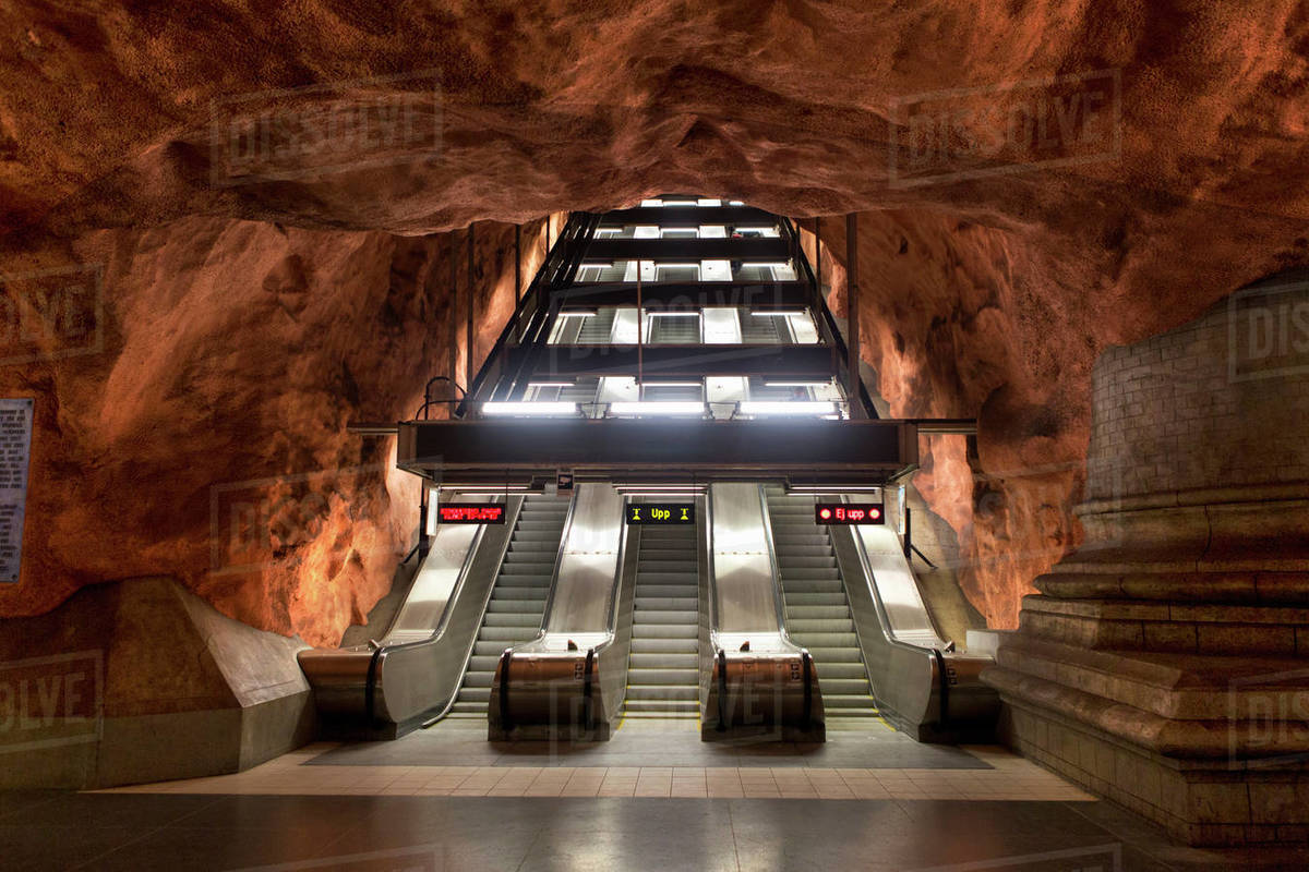 Escalator at Radhuset Metro Station, Stockholm, Sweden - Royalty-free ...