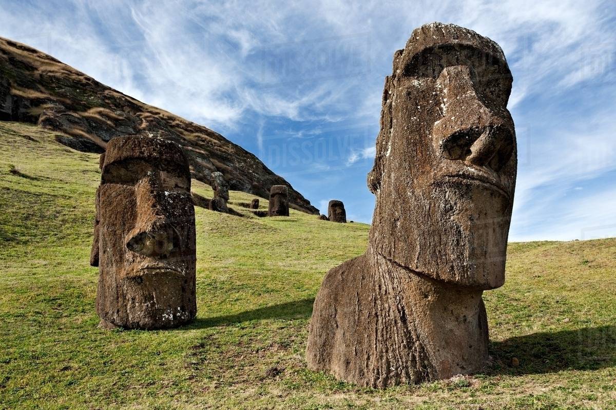 Moai statues, rano raraku, easter island, polynesia Stock Photo