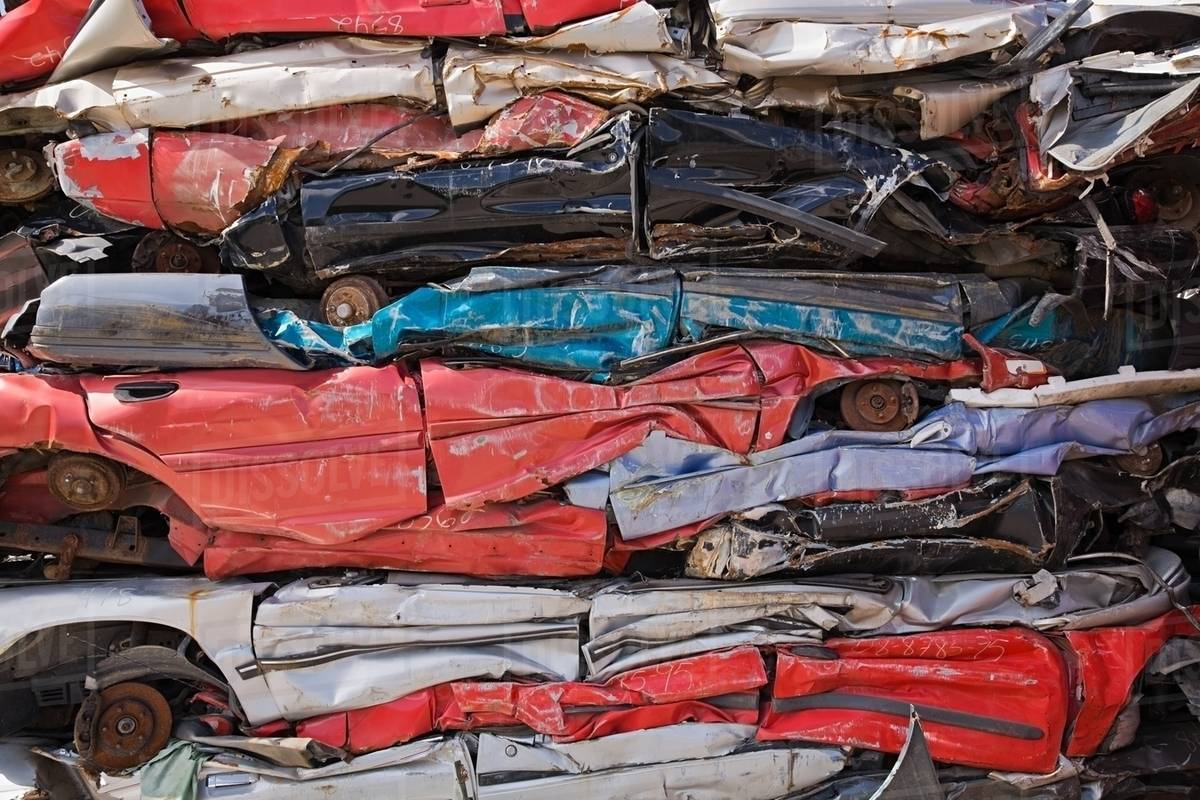 Stack of crushed cars Stock Photo Dissolve