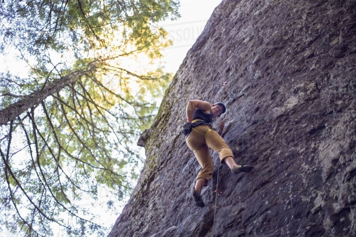 Man rock climbing, French's Dome, Zig Zag, Oregon, USA Stock Photo
