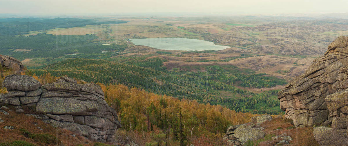 View from Sinyukha mountain, the highest mountain of Kolyvan ridge, in ...