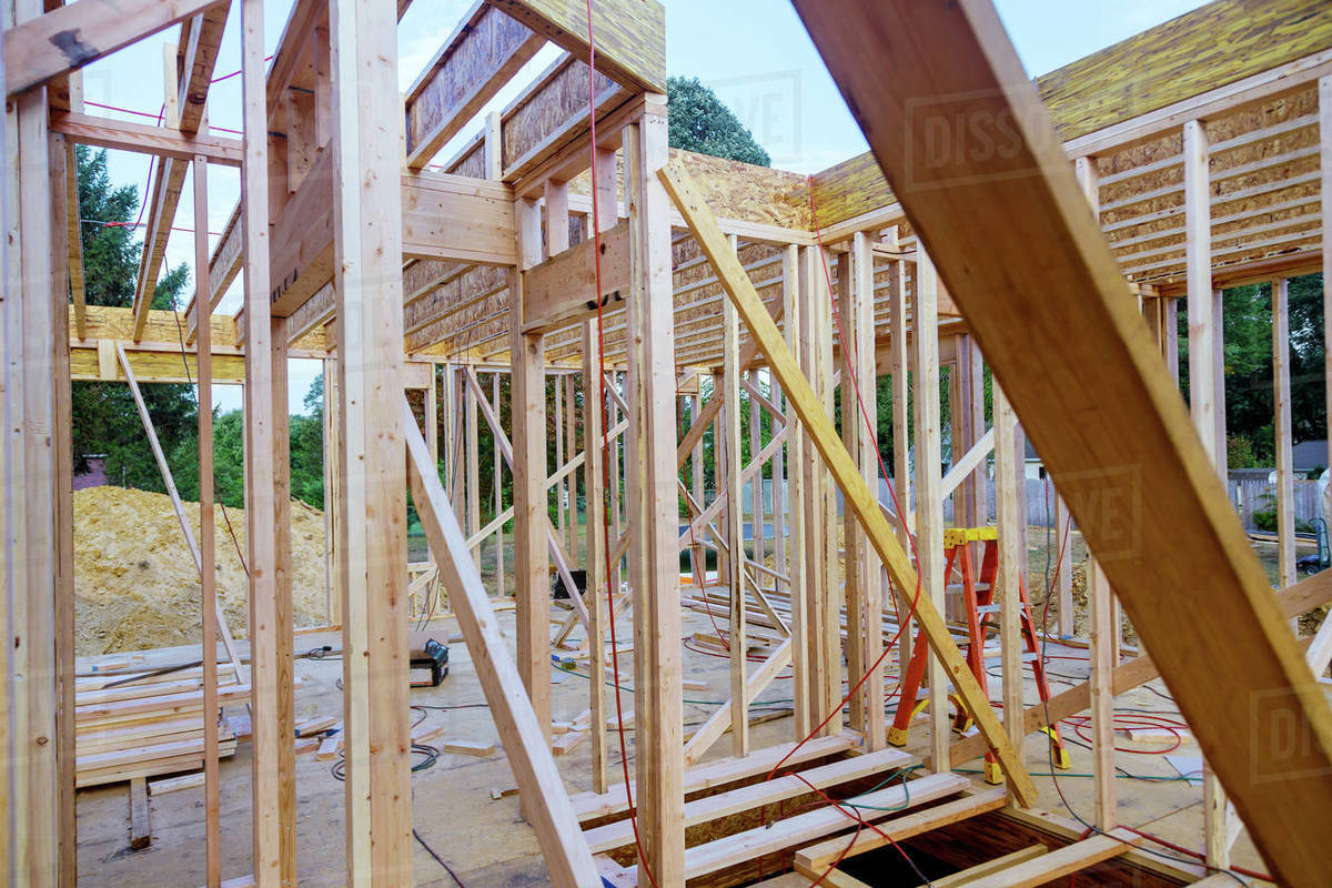 View beam framing unfinished of a apartment residential construction ...
