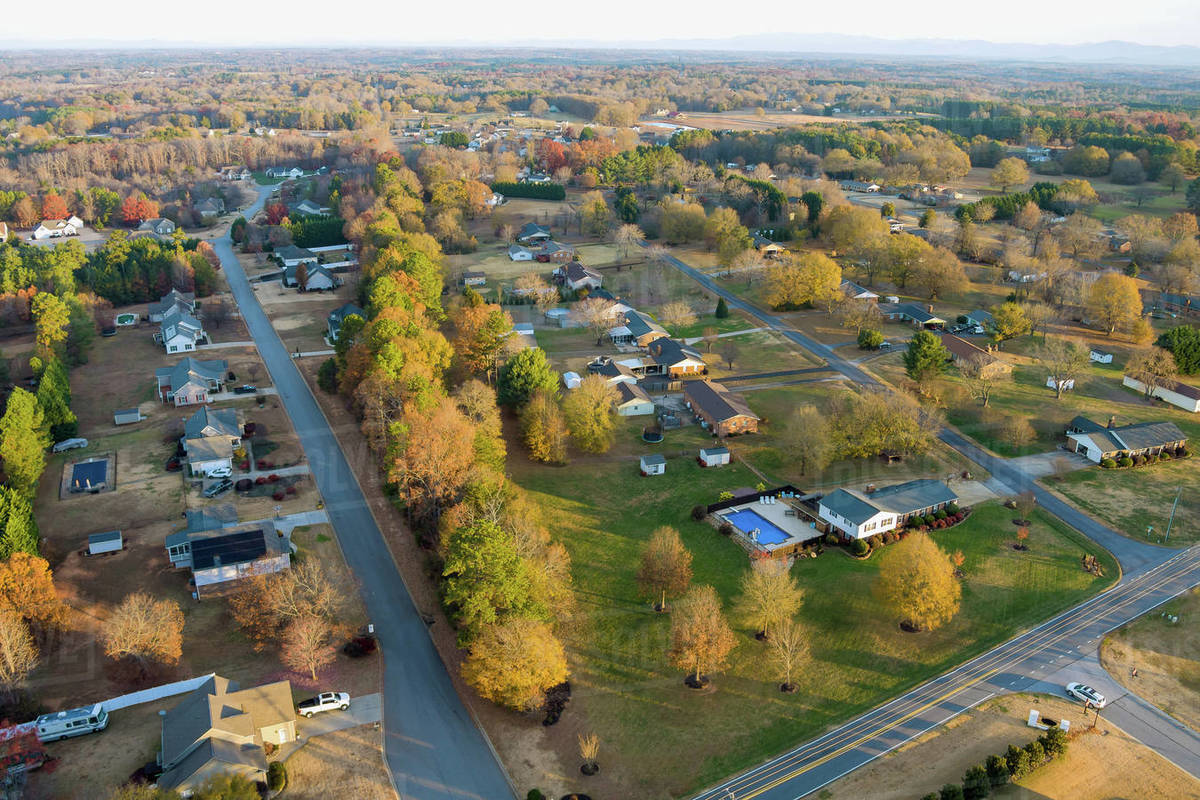 Aerial top view of small town in Boiling Spring South Carolina good