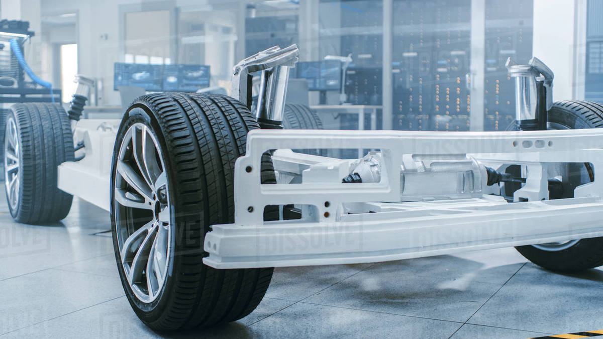 Concept of Authentic Electric Car Platform Chassis Prototype Standing