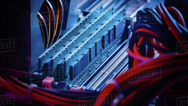 Close-up Macro Shot of Installed RAM Memory in Computer Motherboard ...