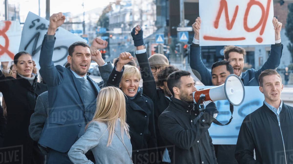 Multicultural Diverse Office Managers and Business People Picketing