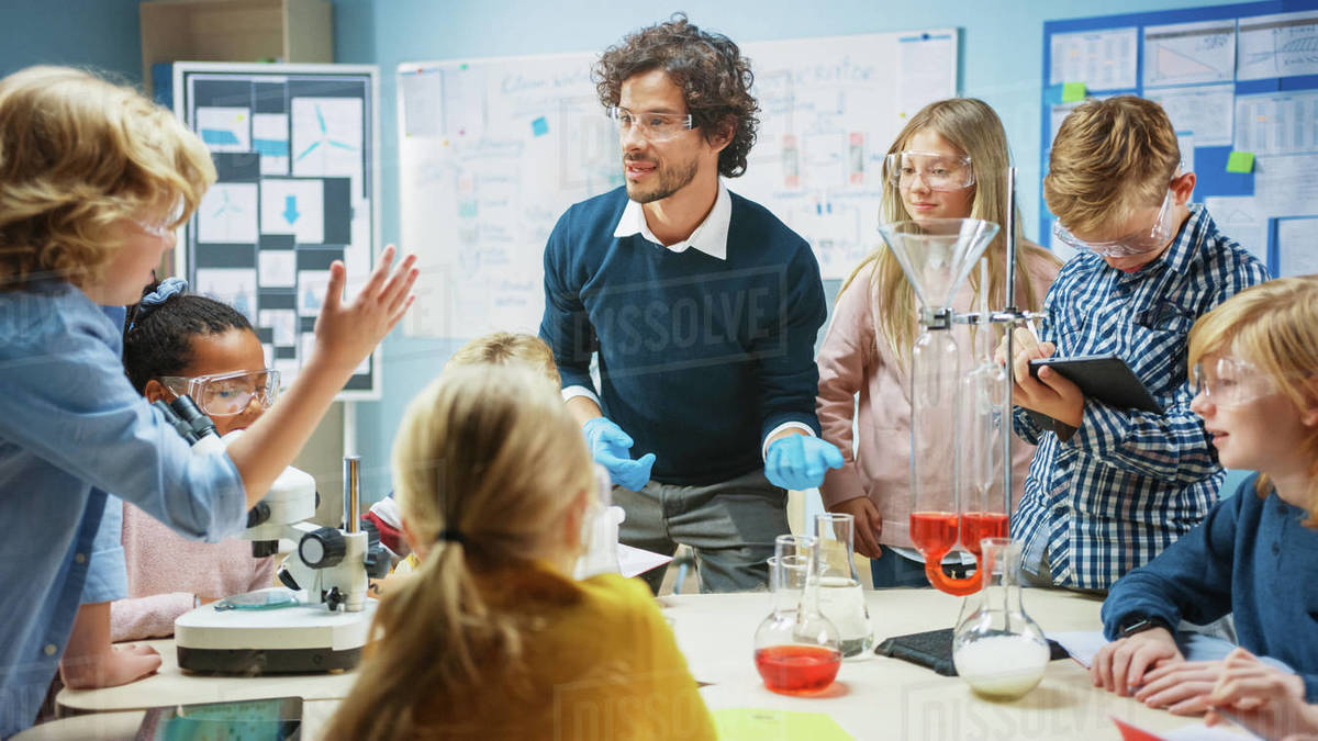 Elementary School Science Classroom Enthusiastic Teacher Explains