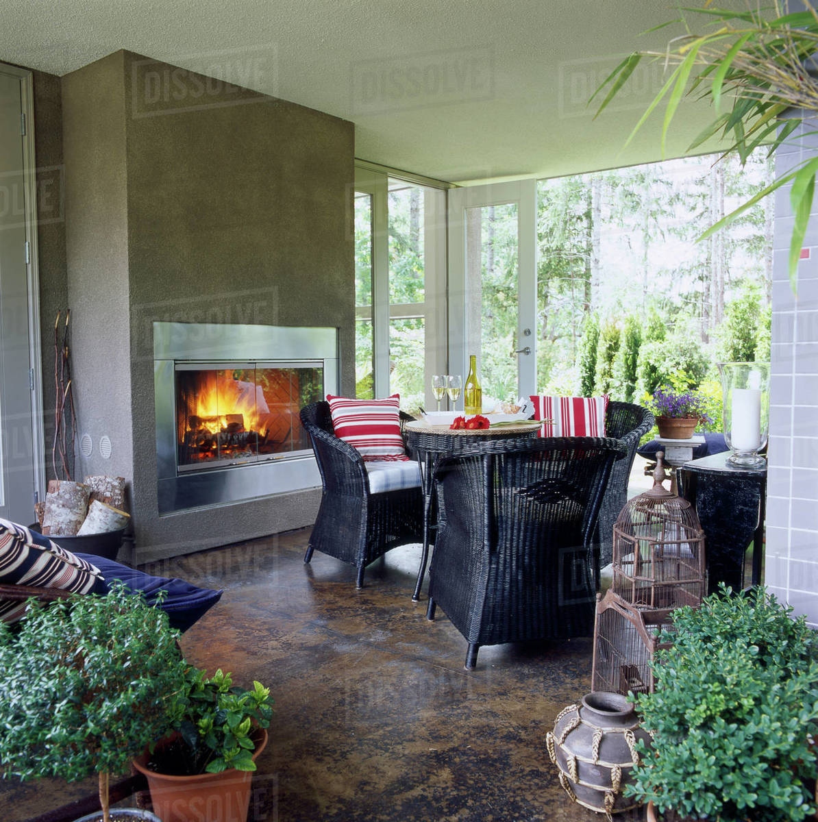 Covered Balcony With Outdoor Fireplace, Saltspring Island, British