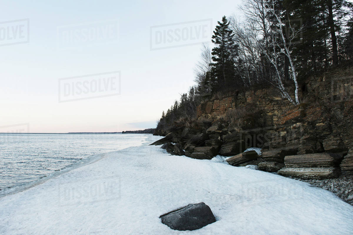 Snow along the shoreline of Lake Winnipeg, HeclaGrindstone Provincial