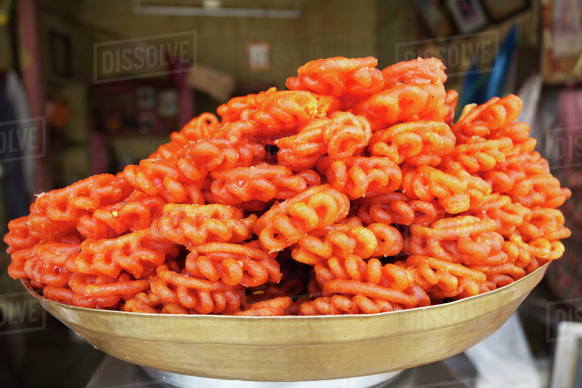 Jalebi in a sweet shop; Hyderabad, Andhra Pradesh, India Stock Photo