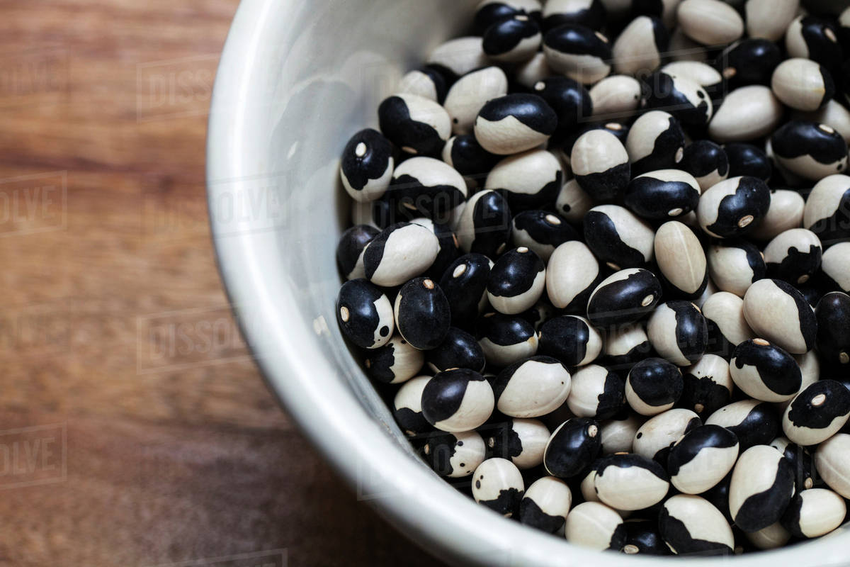 Dried Orca beans, an heirloom variety, also called Calypso and Yin Yang