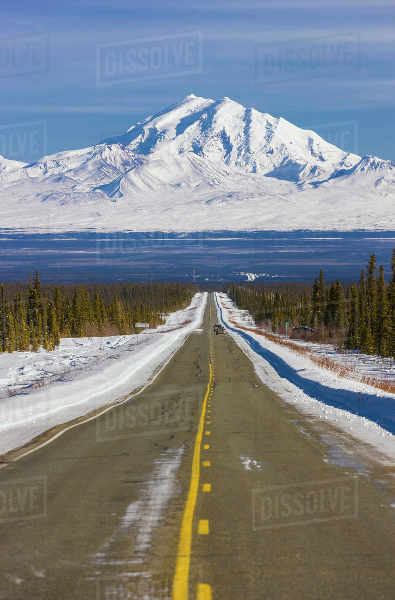 View of mount drum from above the glenn highway west of glennallen in winter southcentral alaska