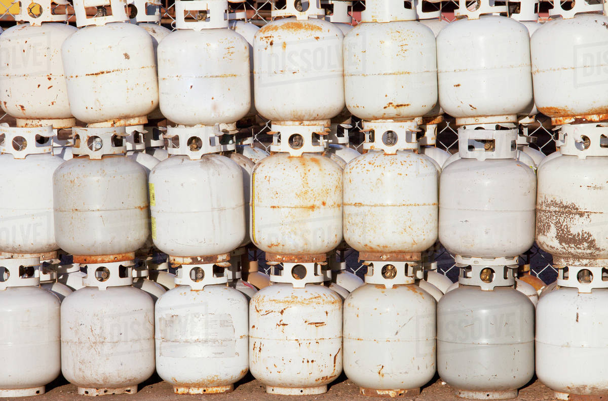 Used propane tanks piled up for recycling;Edmonton, alberta, canada