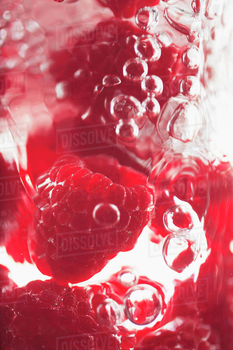 Raspberries Floating In Water - Stock Photo - Dissolve