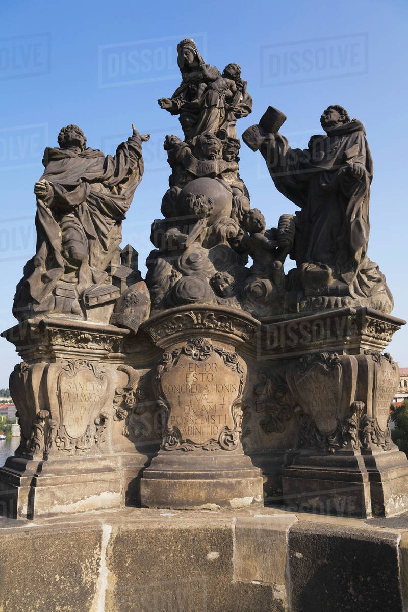 Statues On Charles Bridge; Prague, Czech Republic Stock Photo Dissolve