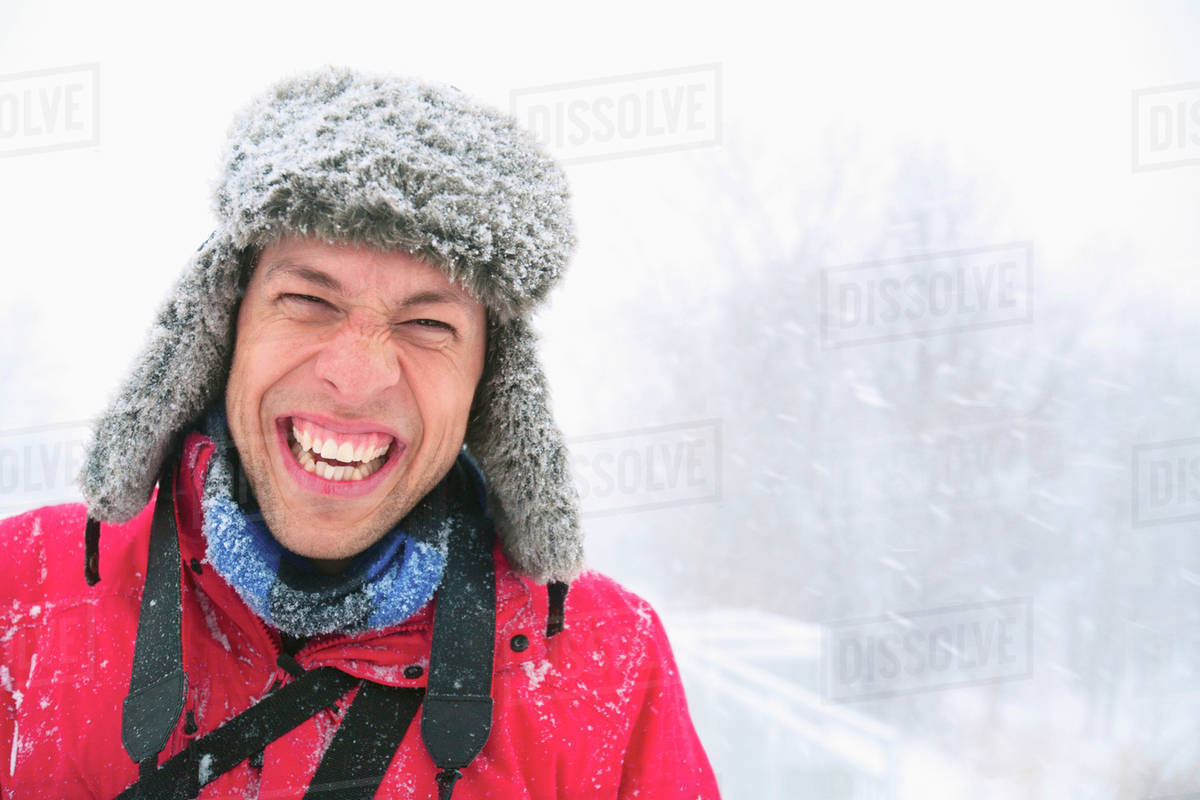 Fur Hat Covered In Snow On A Snowy 