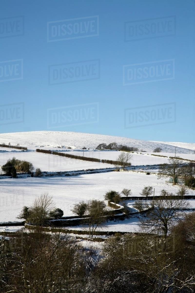 South Yorkshire, England; Snow Covering The Fields In The Pennines With