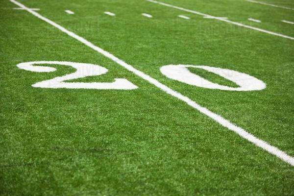 The 20 Yard Line Marked On A Football Field - Royalty-free Stock Photo ...