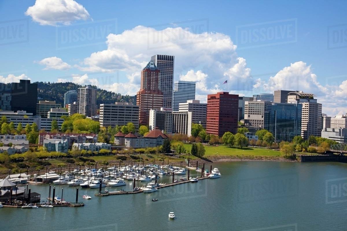 Waterfront Along The Willamette River; Portland, Oregon, Usa Stock