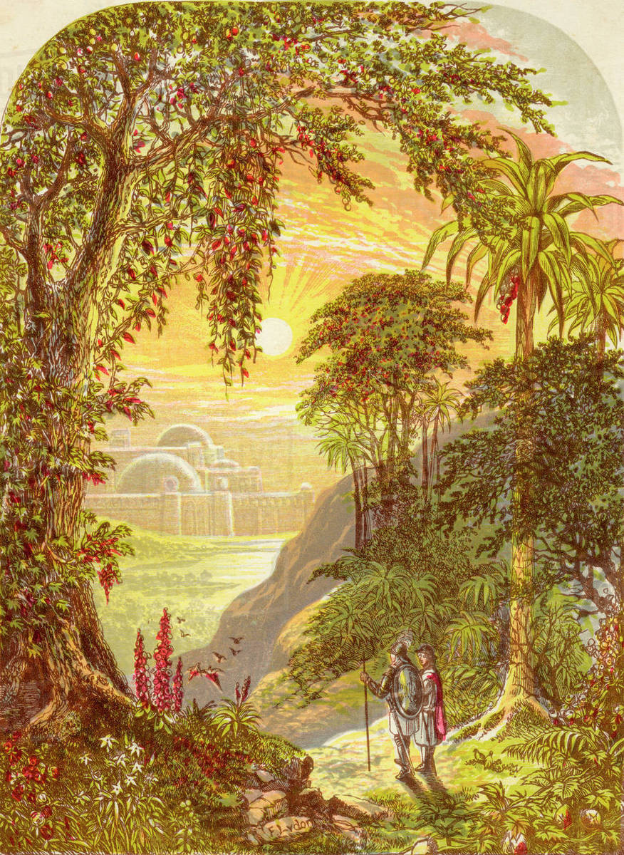 Christian and Hopeful in the land of Beulah. Illustration by A.F.Lydon