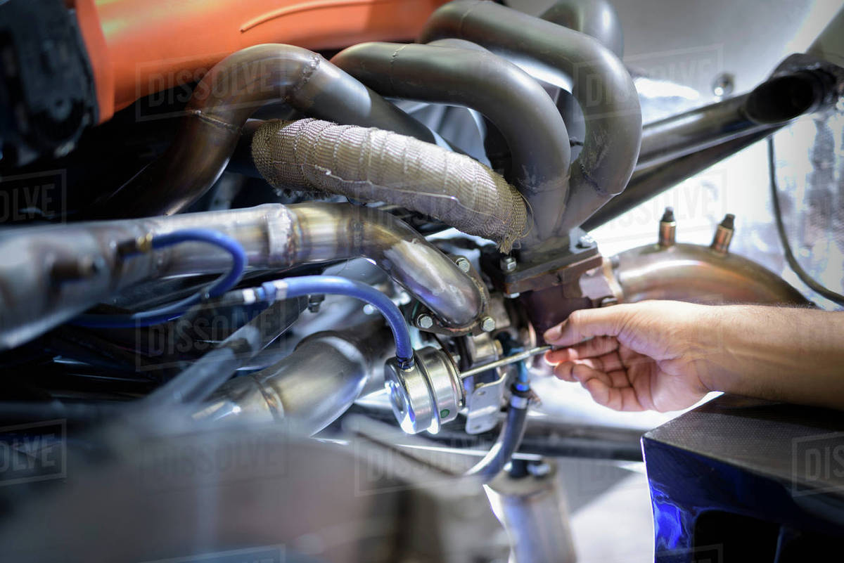 Close up of exhaust valve actuator on engine in research and