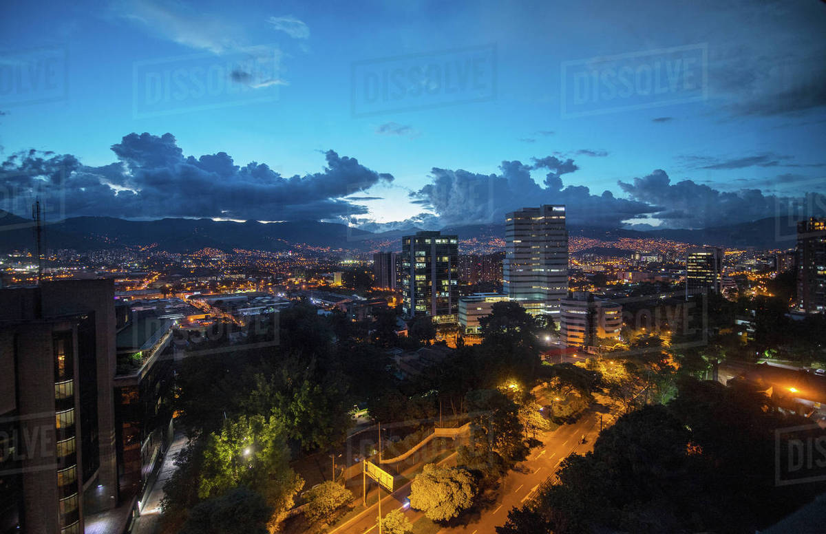 Medellin, the city of eternal spring after sunset, Antioquia, Colombia
