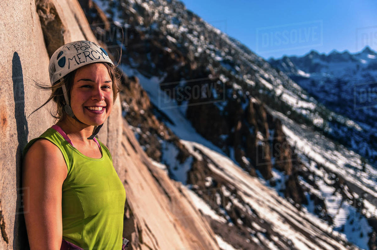 Woman rock climbing, Cardinal Pinnacle, Bishop, California, USA Royalty-free stock photo