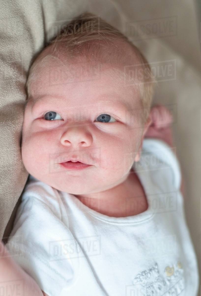 Infant boy laying on pillow Stock Photo Dissolve