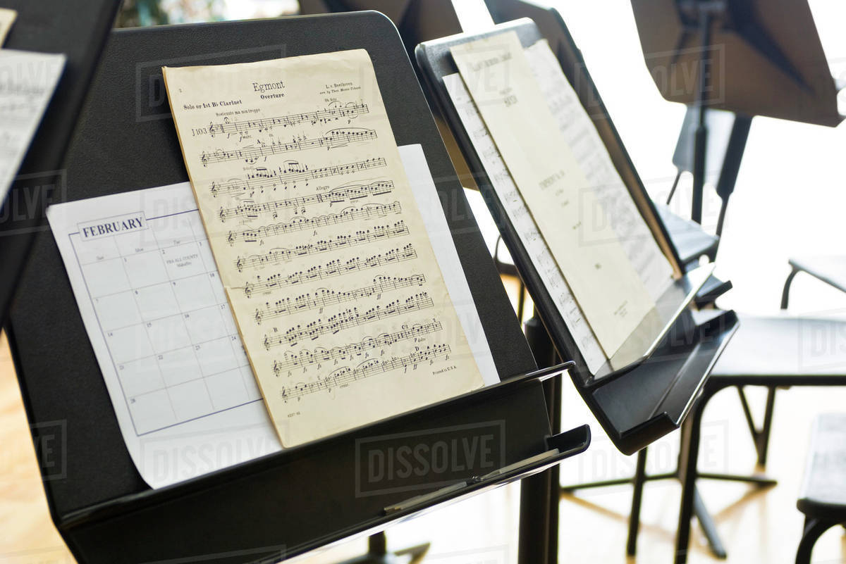 Sheet music on music stand - Stock Photo - Dissolve