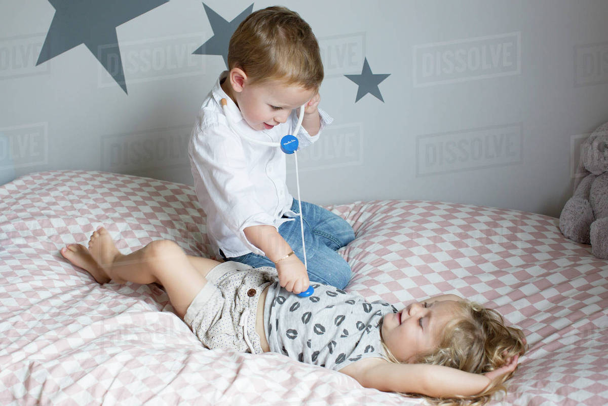 Children Playing Doctor With Toy Stethoscope Stock Photo Dissolve