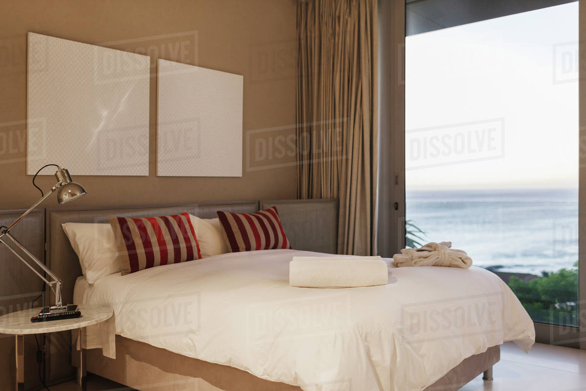 Modern bedroom with ocean view Stock Photo Dissolve