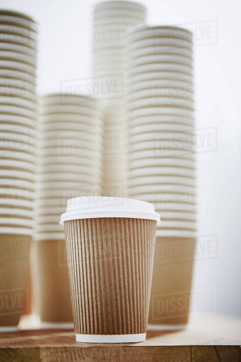 Stacks of recyclable disposable cups Stock Photo Dissolve