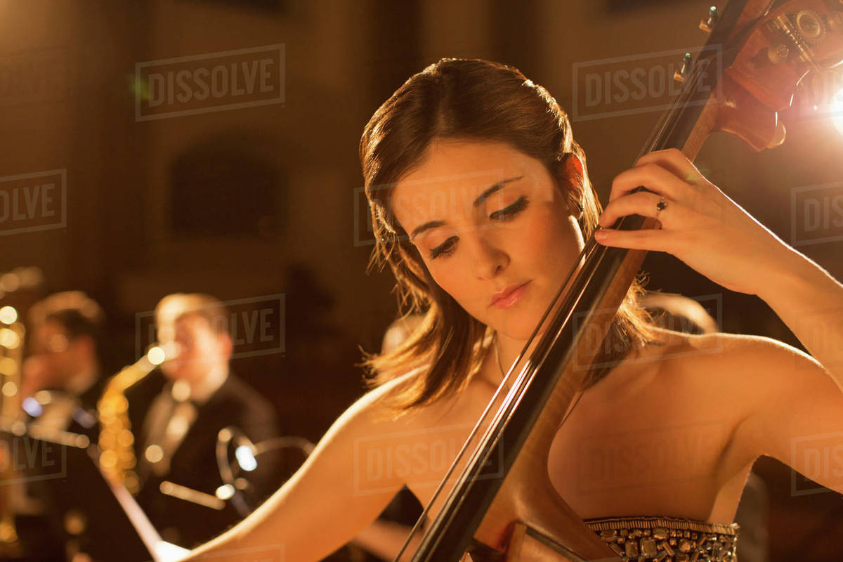Double bassist performing Stock Photo Dissolve
