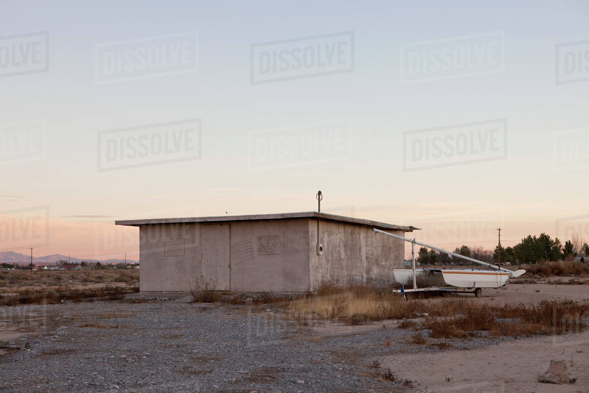 Concrete storage building in Pahrump, Nevada, Stock Photo Dissolve
