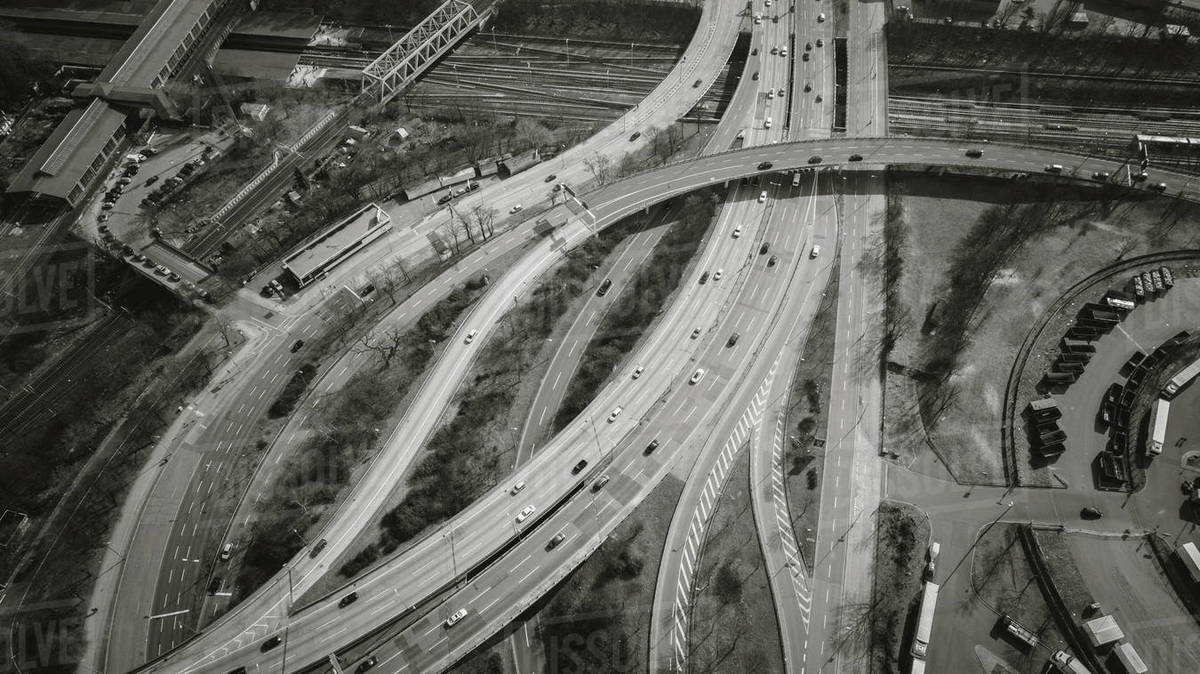 Aerial view of vehicles on highways, Berlin, Brandenburg, Germany ...
