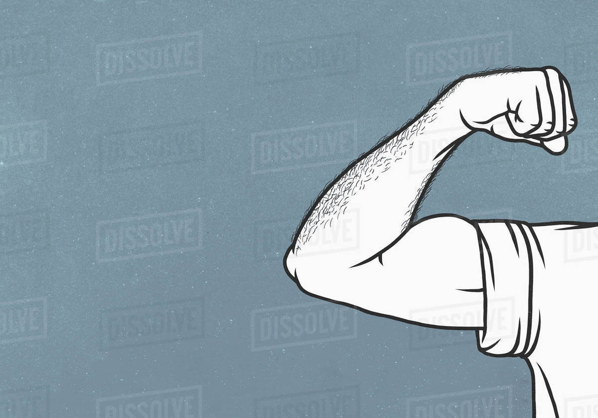 Man with hairy arms flexing biceps Stock Photo Dissolve